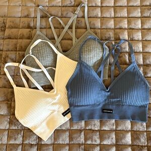 Lucky Brand Ribbed Bralette Set - Blue, Cream, Gray